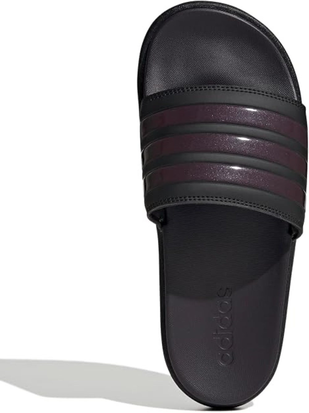 adidas Adilette Striped Slides in Black & Purple US 9